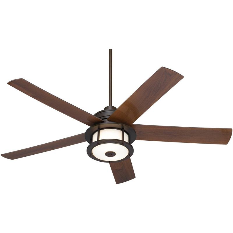 60" Casa Vieja Modern Outdoor Ceiling Fan with Light LED Oil Brushed Bronze Dark Walnut Blades Damp Rated for Patio Porch