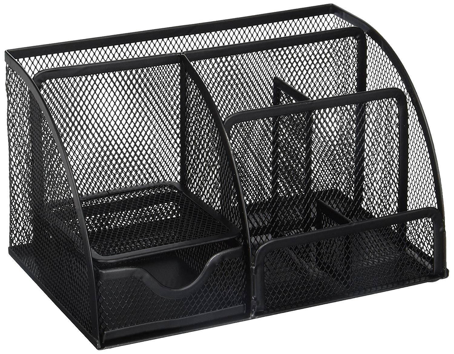 Greenco GRC2548 Mesh Office Supplies Desk Organizer Caddy, 6 Compartments, Black