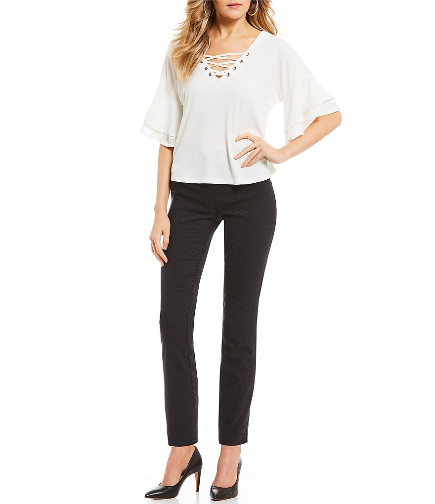 Takara Diamond-Pattern Textured Jacquard Dress Pants