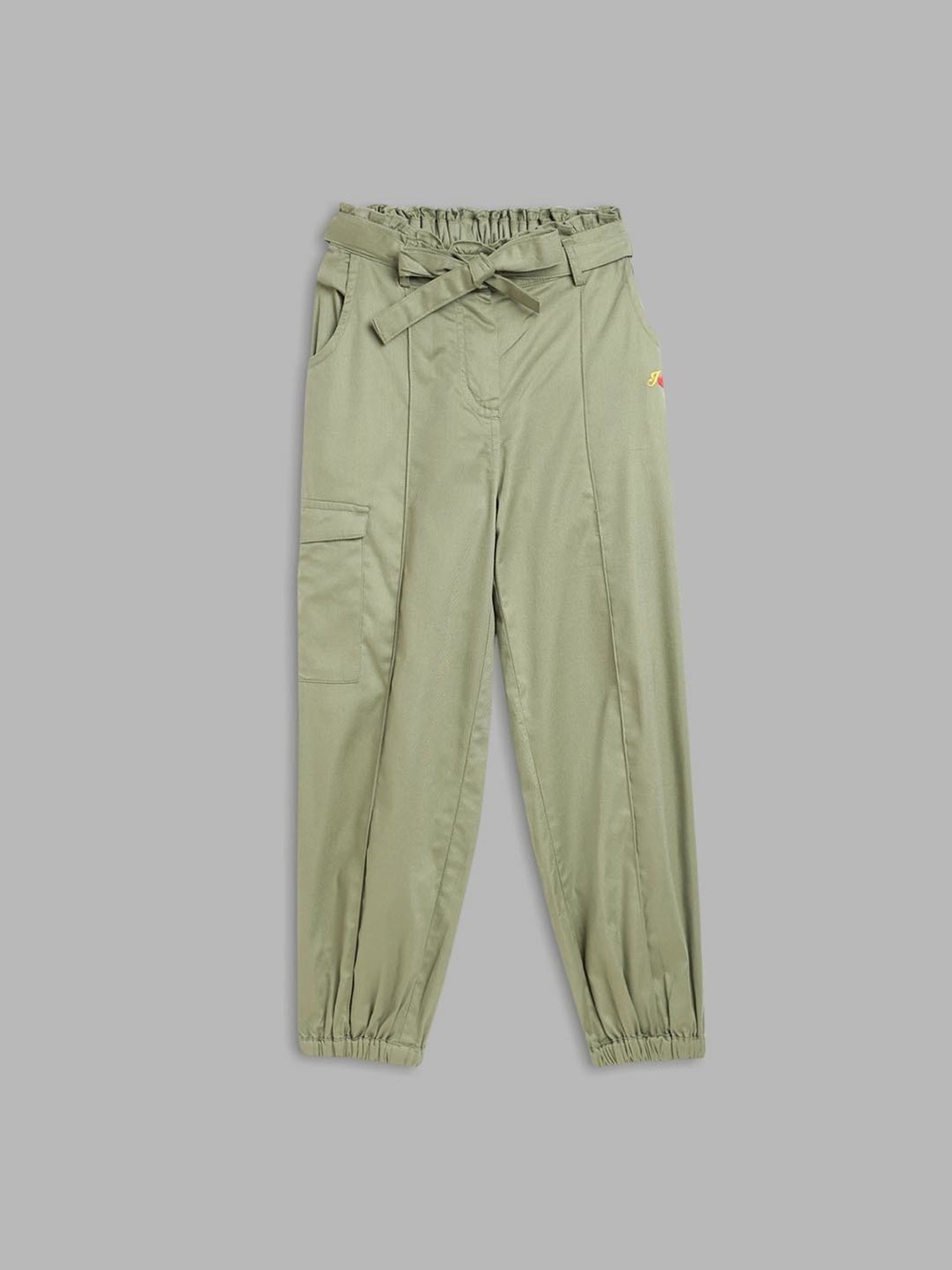 Blue Giraffe Girls Olive Solid Trousers