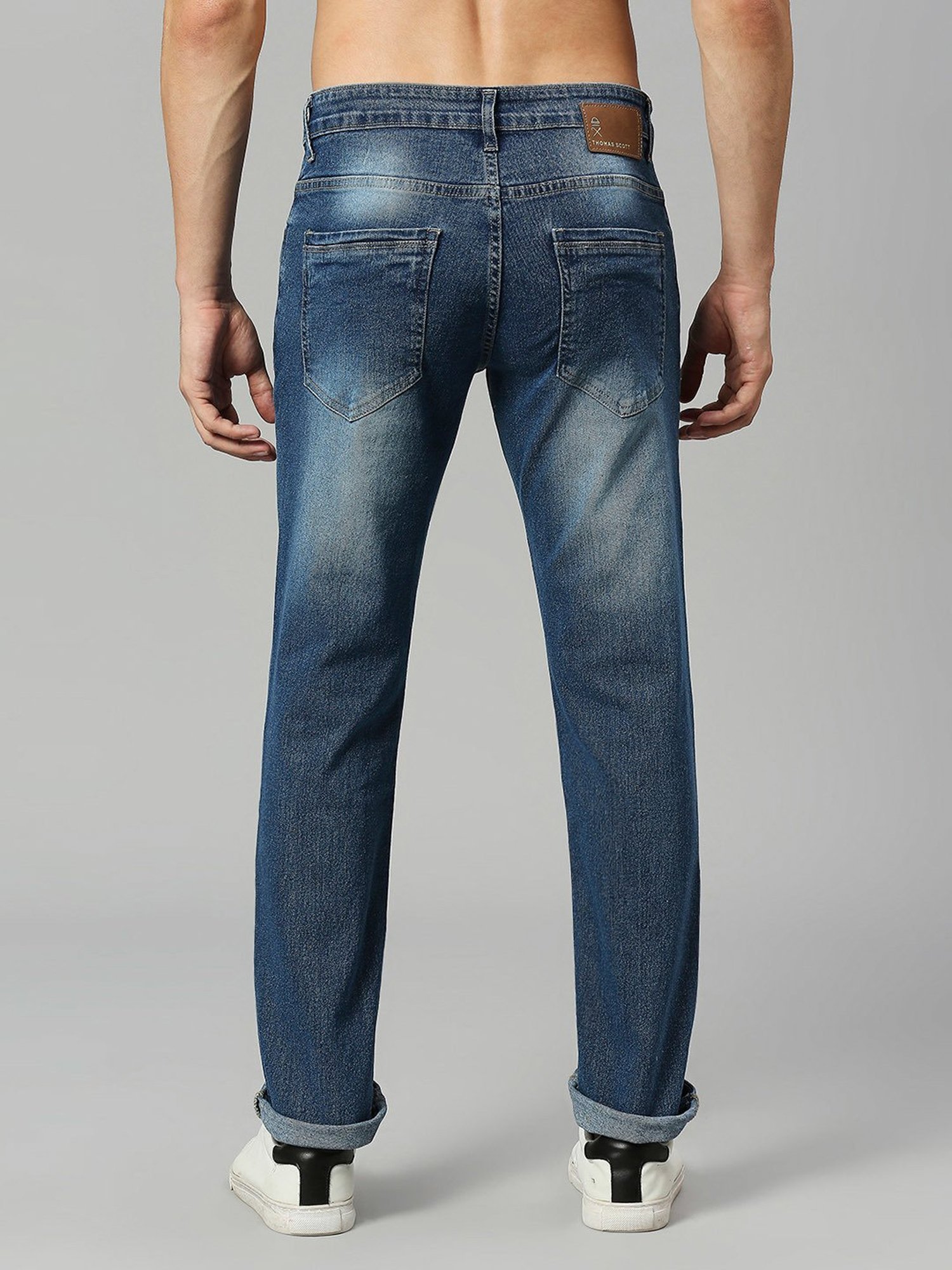 Thomas Scott Blue Regular Fit Heavily Washed Distressed Jeans