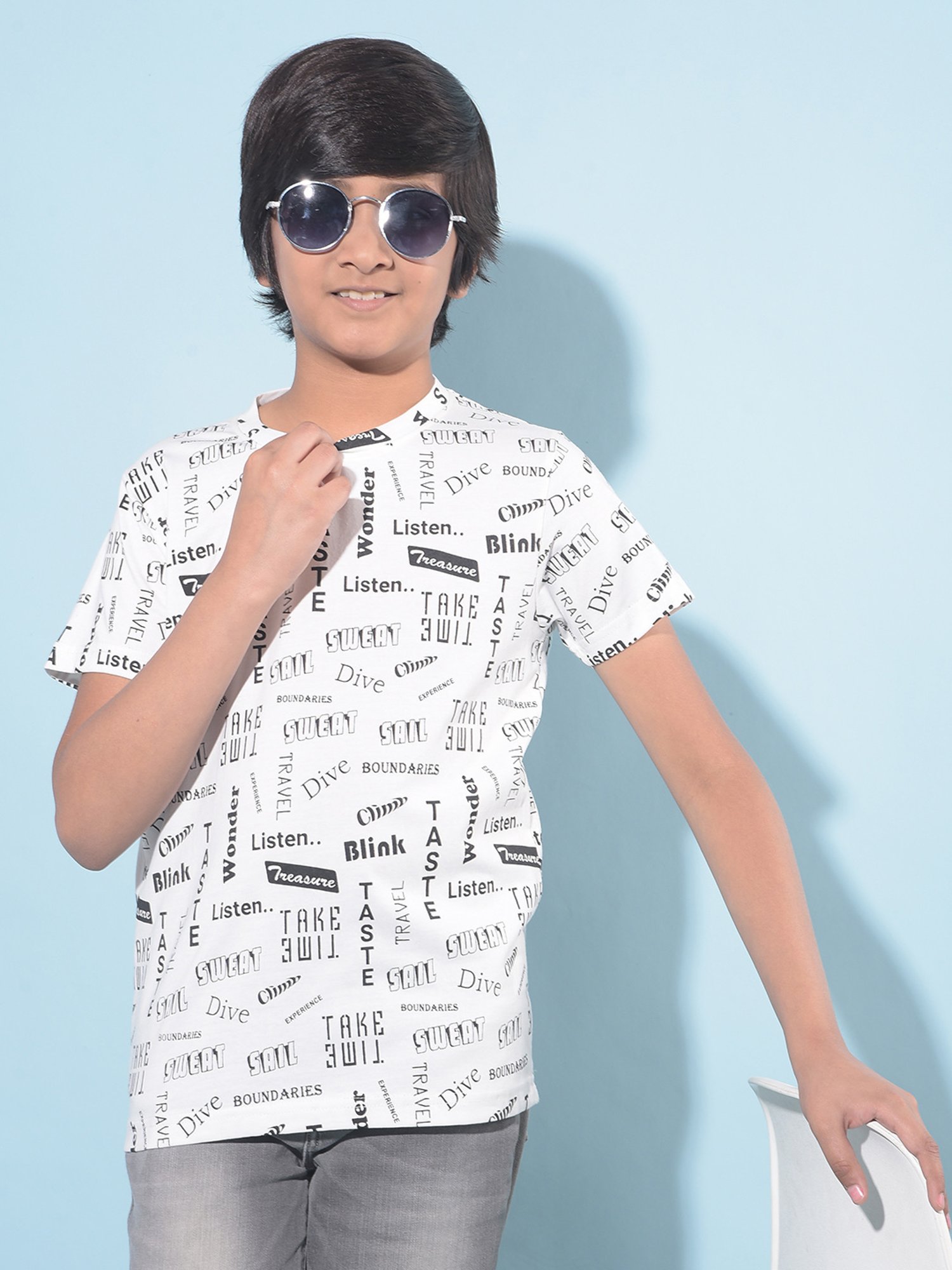 Crimsoune Club Boys White Printed T-Shirt