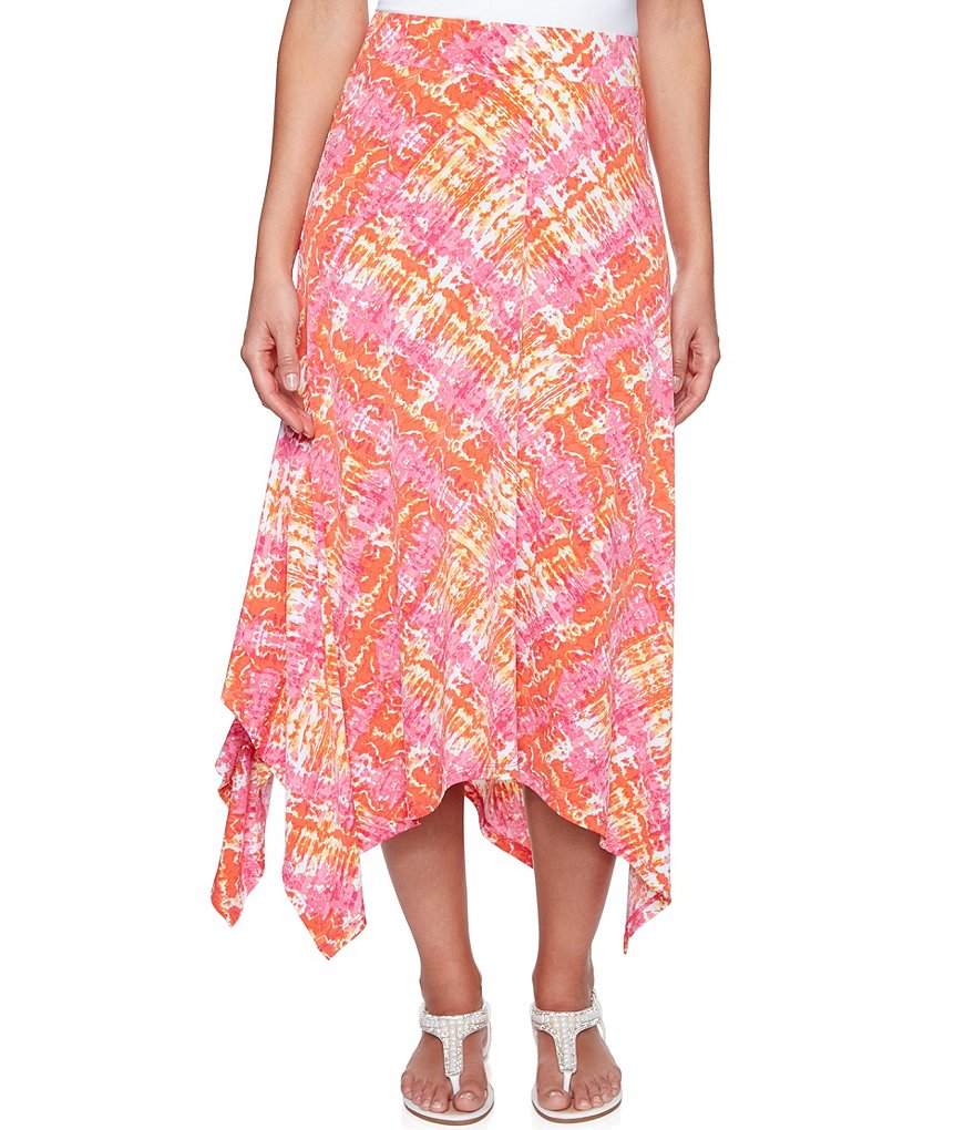 Ruby Rd. Petite Size Solar Patchwork Print Sharkbite Hem Skirt