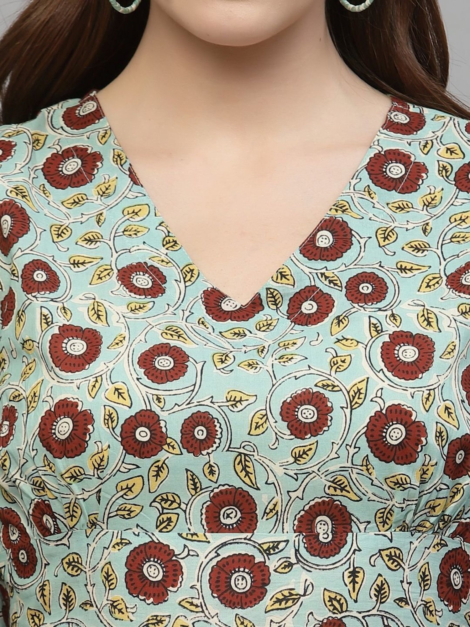 Stylum Turquoise Cotton Floral Print Tunic Pant Set