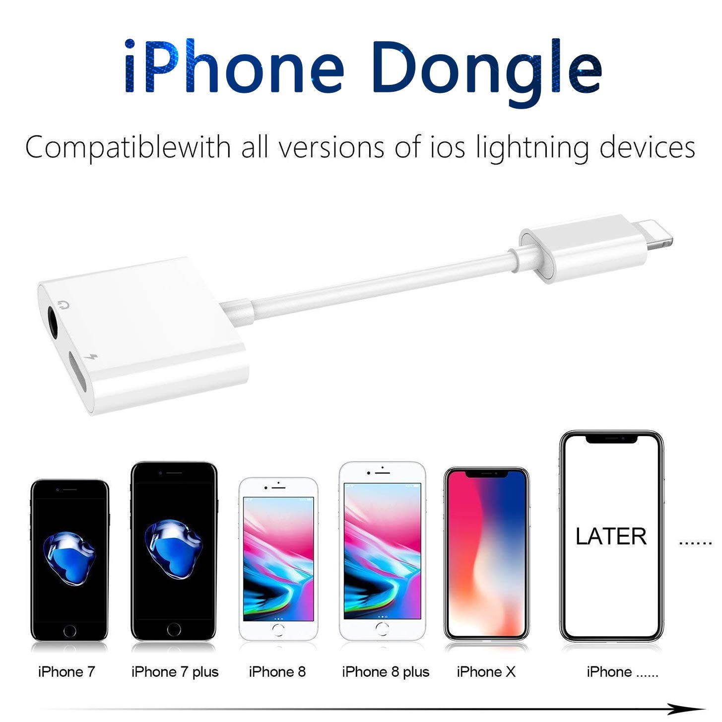 Headphone Adapter for iPhone Charger Jack AUX Audio 3.5 mm Jack Adapter for iPhone Adapter Compatible for iPhone 7/7Plus/8/8Plus/11/X/XR/XS/XS MAX Dongle Accessory Connector Compatible All iOS Systems