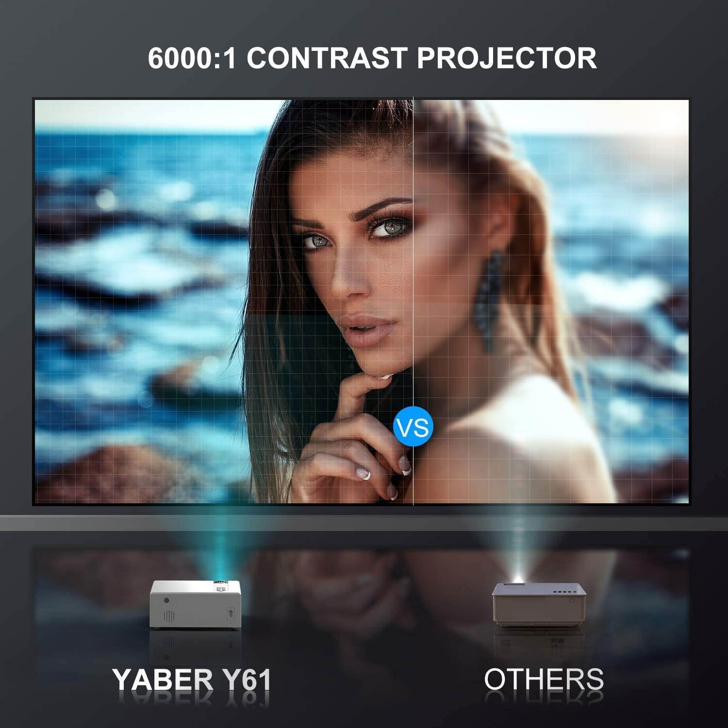 YABER Y61 WiFi Mini Projector 6000L Full HD 1080P and 200" Supported, Portable Wireless Mirroring Projector for iOS/Android/TV Stick/PS4/PC Home & Outdoor