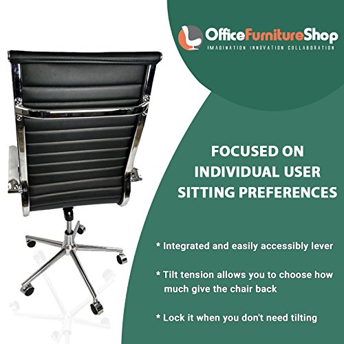 Chelsea Ribbed Tall High Back Office Chair in PU Leather with Swivel, Paddle Control, Tilt Locking Lever, Chromed Steel Frame - BLACK COLOR