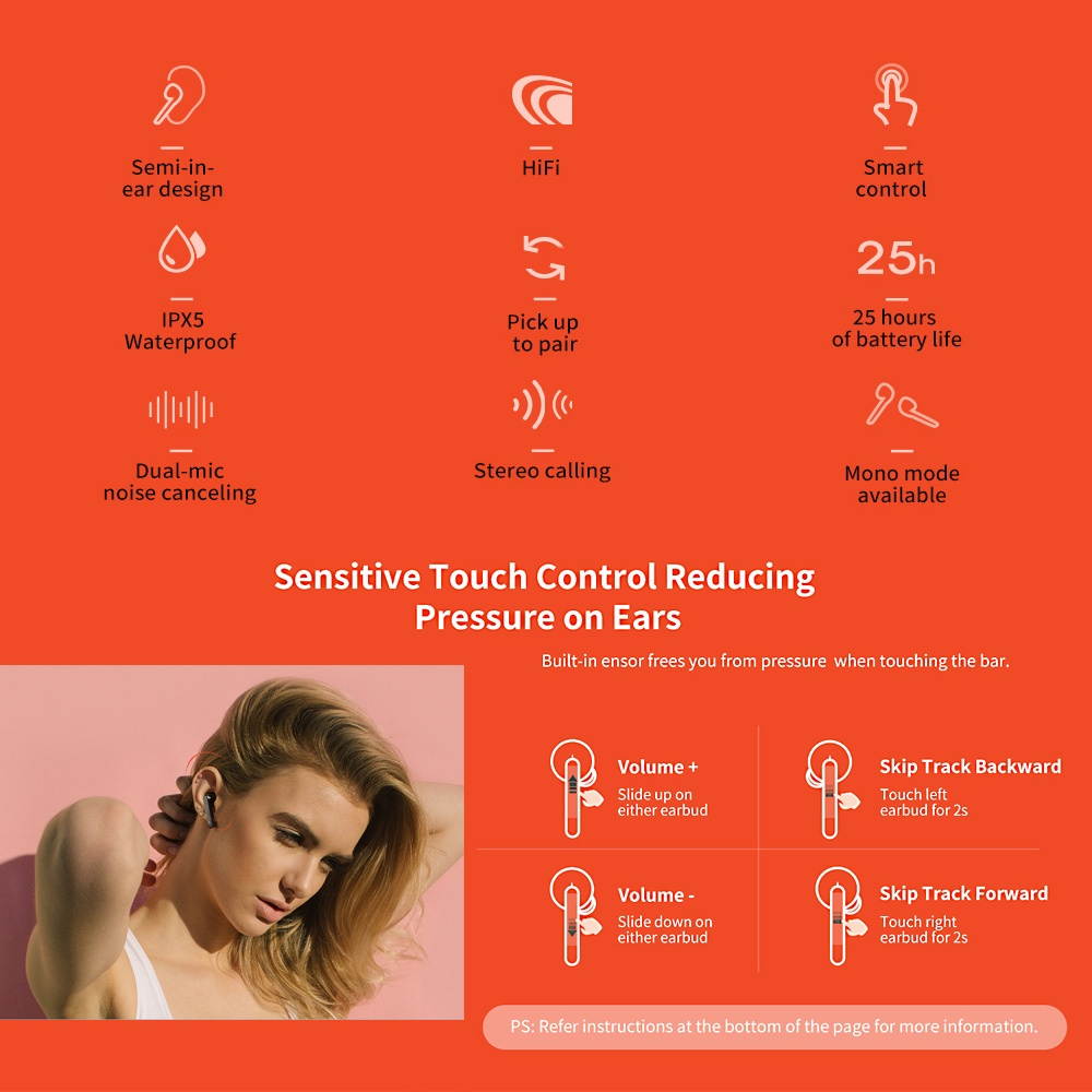 Global Version Xiaomi QCY T3 BT Wireless TWS Earbuds BT 5.0 Touch Control True Wireless Earphones with Dual Mic Stereo Call Sports Headphones 3D Stereo Headset