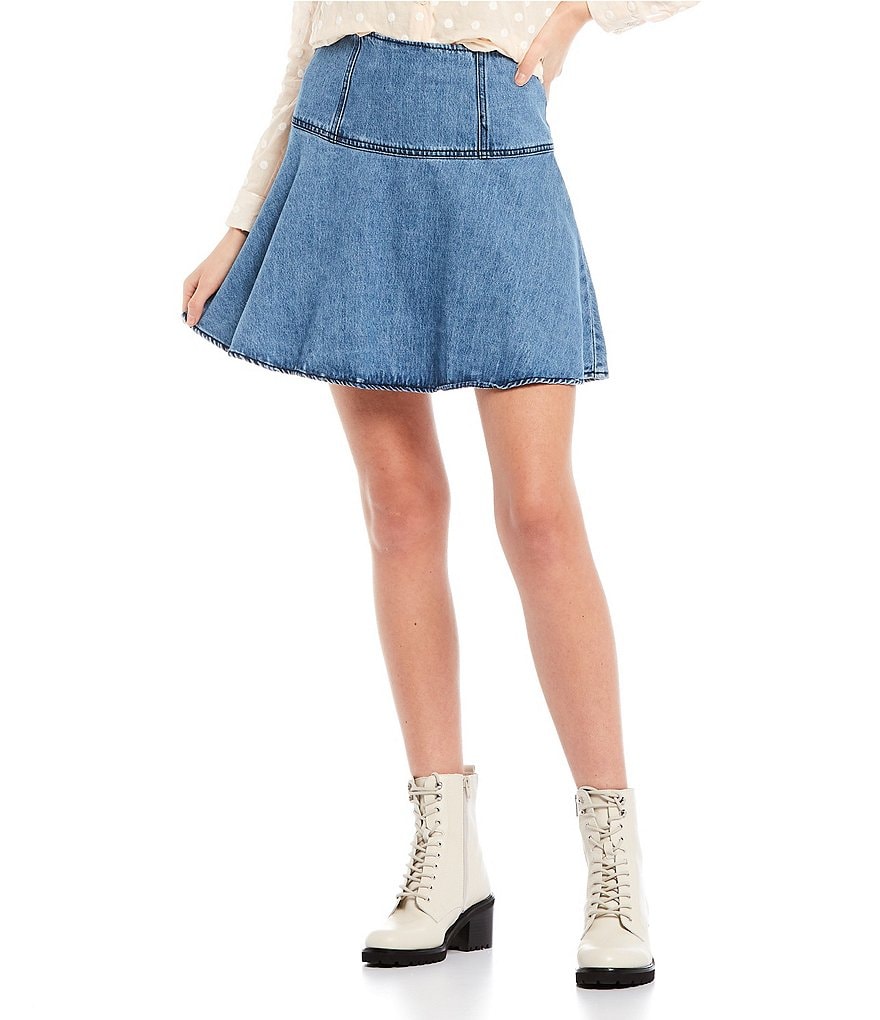 Copper Key High Rise Denim Skater Skirt