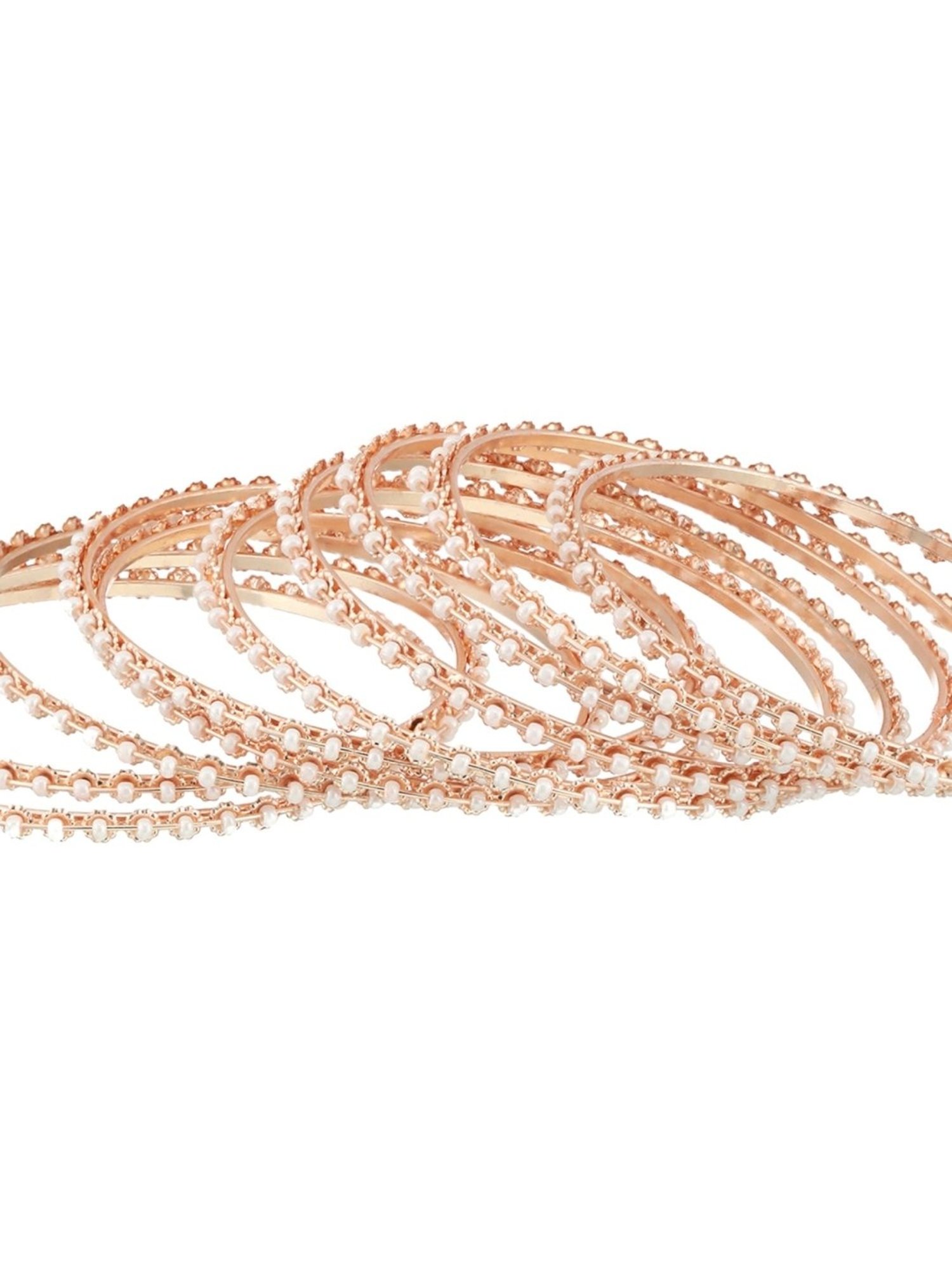 Aatmana Rose Gold-Plated & White Pearl Beaded Bangles for Women (Set of 12) - 2.4