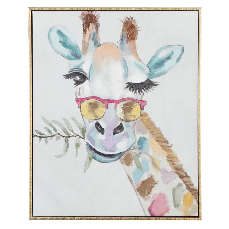 17" x 21" Rectangular Whimsical Giraffe Wall Canvas Art With Gold Wood Frame - CosmoLiving by Cosmopolitan