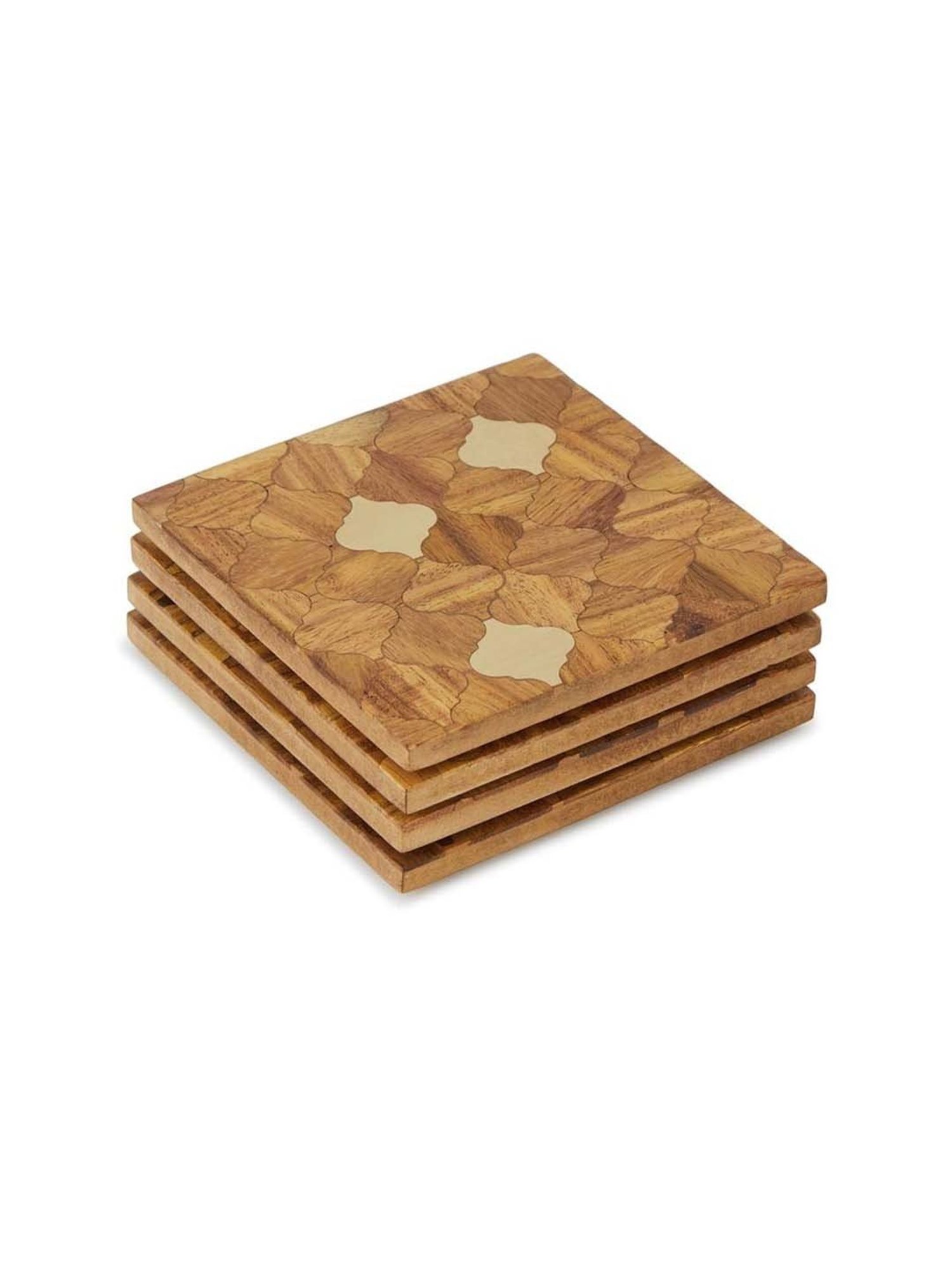 Fabindia Brown Wood Aavegh Inlay Coasters - Set of 4