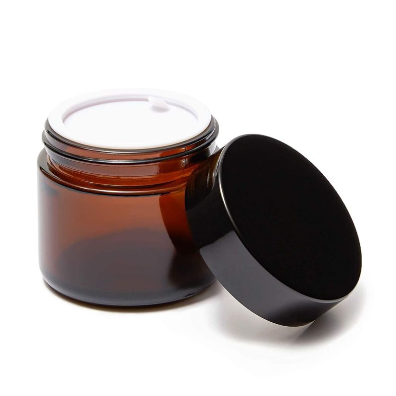 Juvale 14 Pack Amber Glass Jars with Black Lids (2 oz, 2 x 2 x 2 inches)