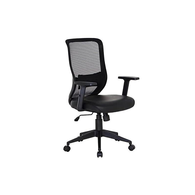 Office Computer Desk Chair with PU Padded Seat Cushion, Adjustable Armrest, Ergonomic Lumbar Support for Task Work, Black