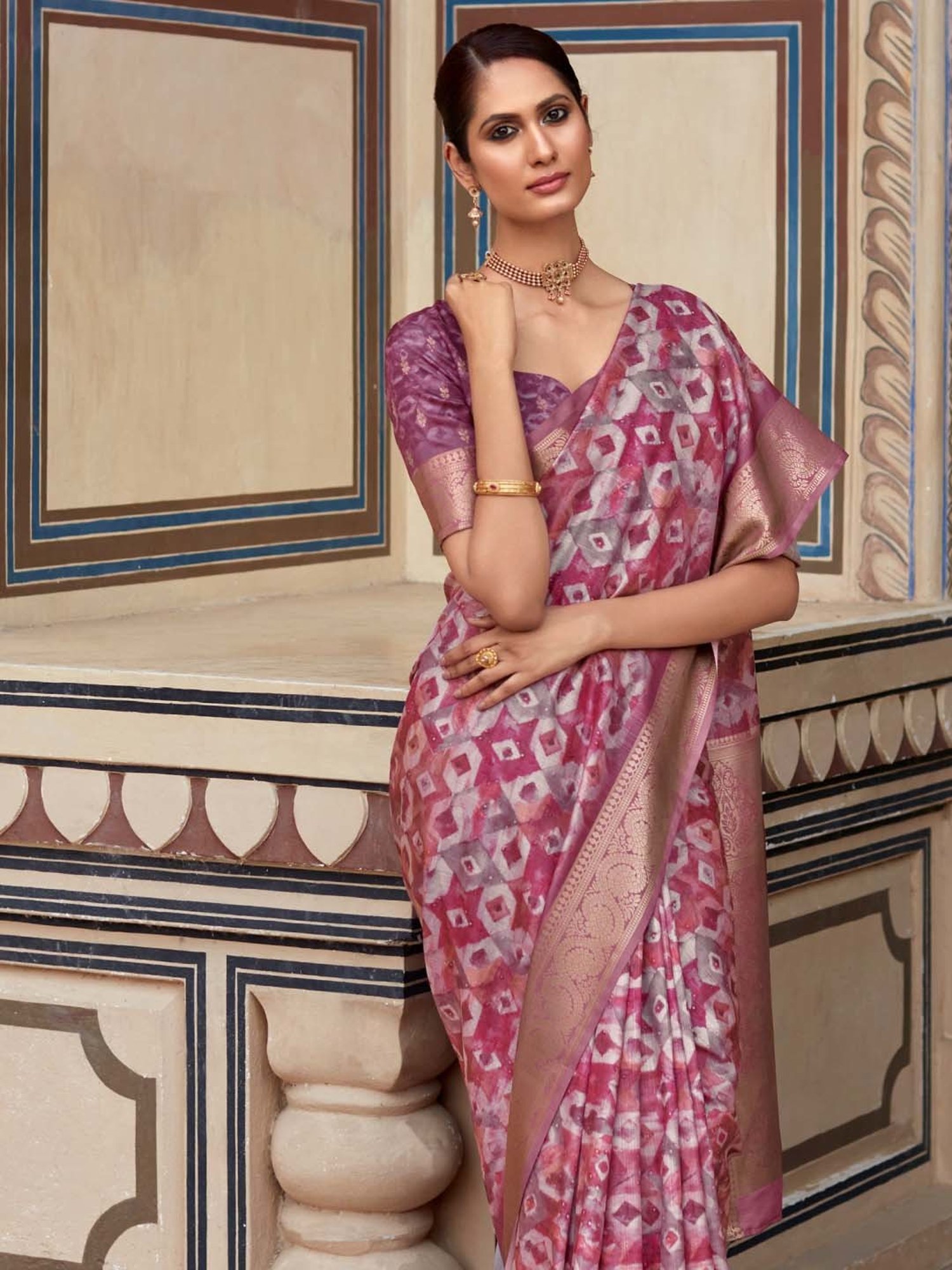 Saree Mall Purple Woven Saree With Unstitched Blouse