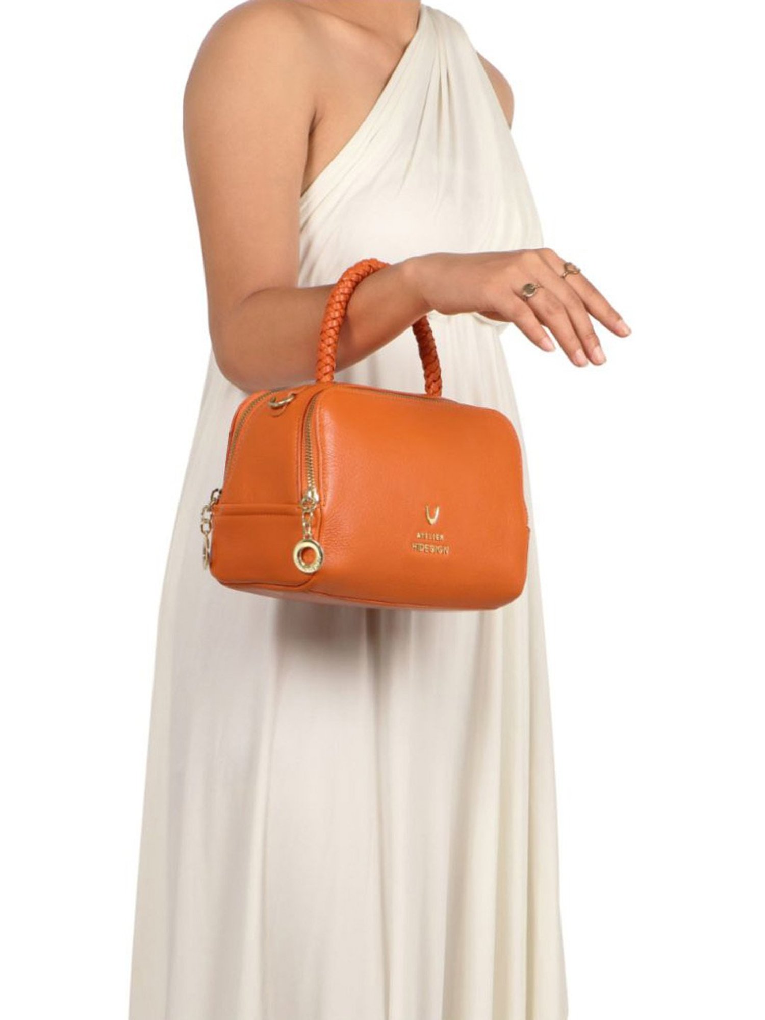 Hidesign Atelier Callas 04 Orange Leather Solid Bowler Handbags