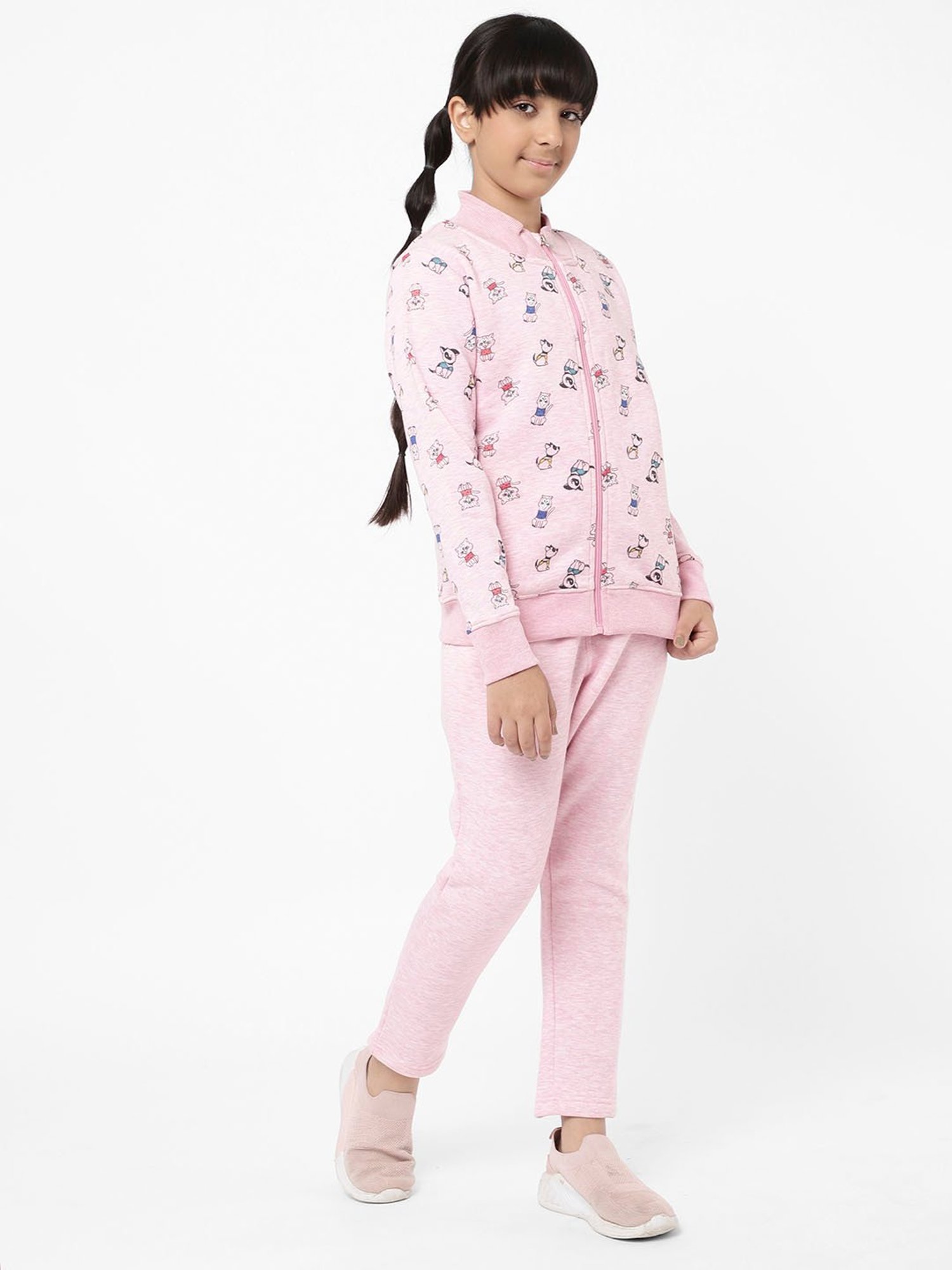 Sweet Dreams Kids Light Pink Printed Full Sleeves Tracksuit