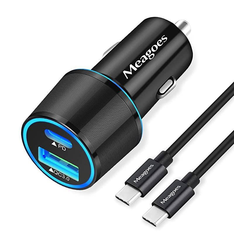 USB C Car Charger, 36W 2-Port Fast Charging Adapter with PD&QC3.0 Compatible for Samsung Galaxy S21/S20 Plus/Ultra/S10/S9/Note 20/10, iPad Pro, Google Pixel, iPhone 11/Pro/Max -3ft Type C Cord