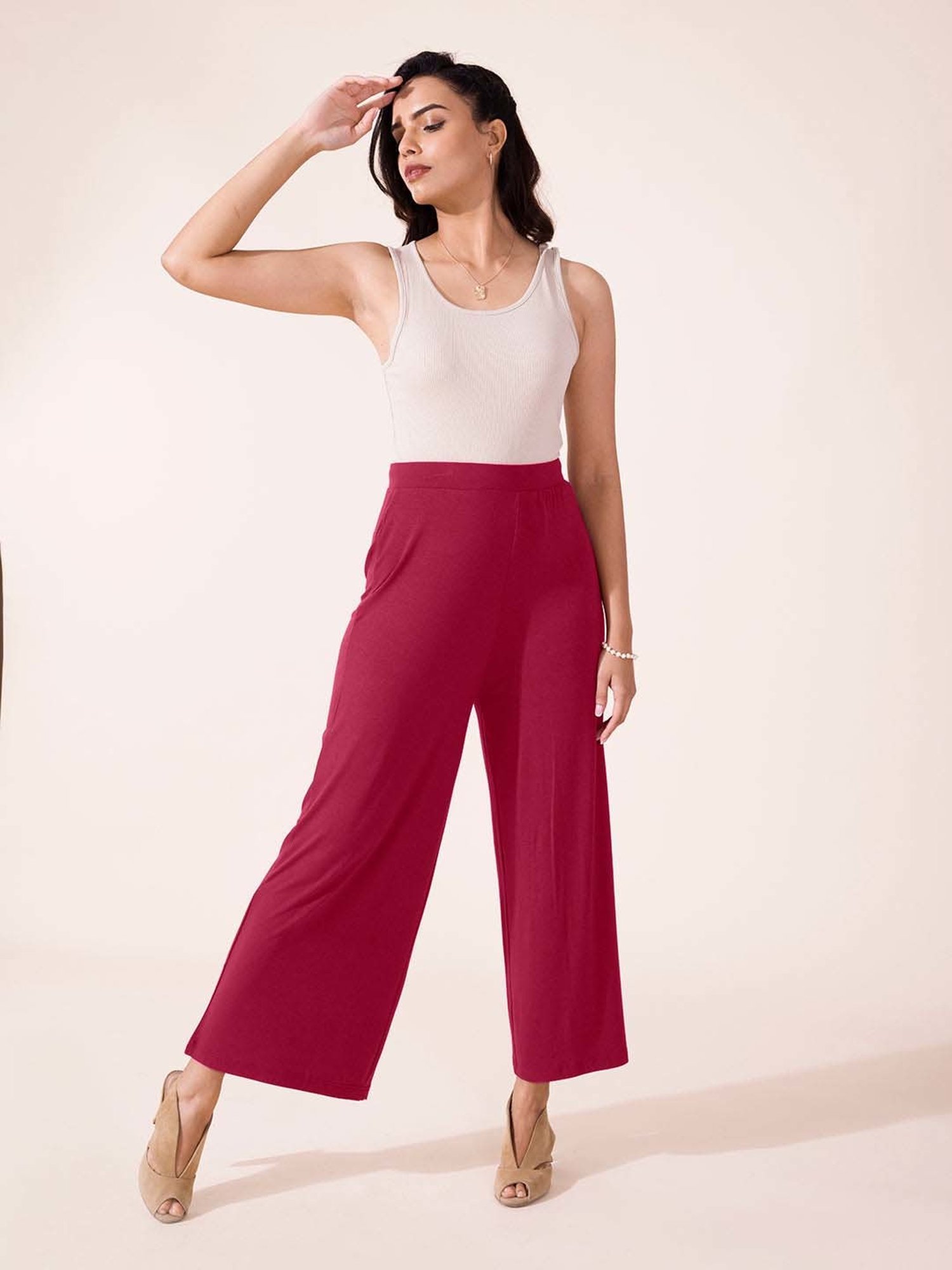 Go Colors! Maroon Relaxed Fit Palazzos