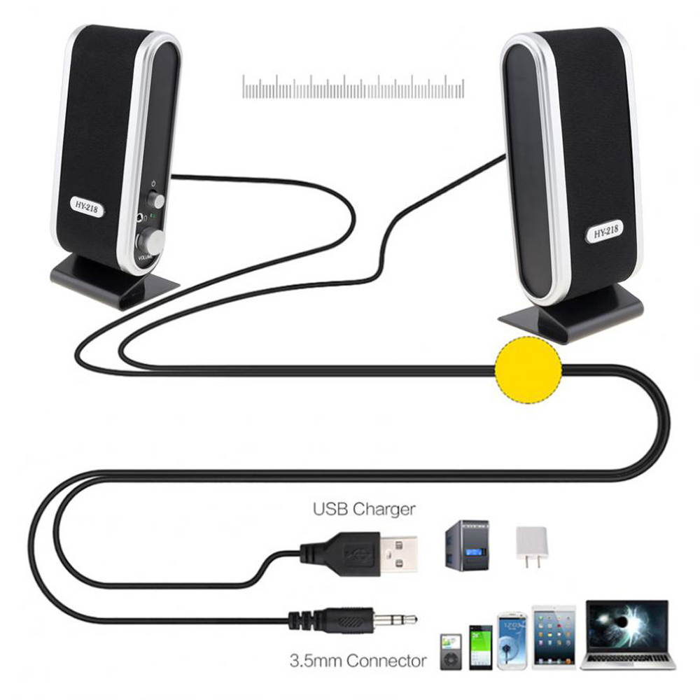 HY-218 USB Wired Computer PC Speakers Stereo 6W Subwoofer Sound Box 3.5mm USB 2.0 for Desktop Laptop Notebook Tablet PC Smart Phone
