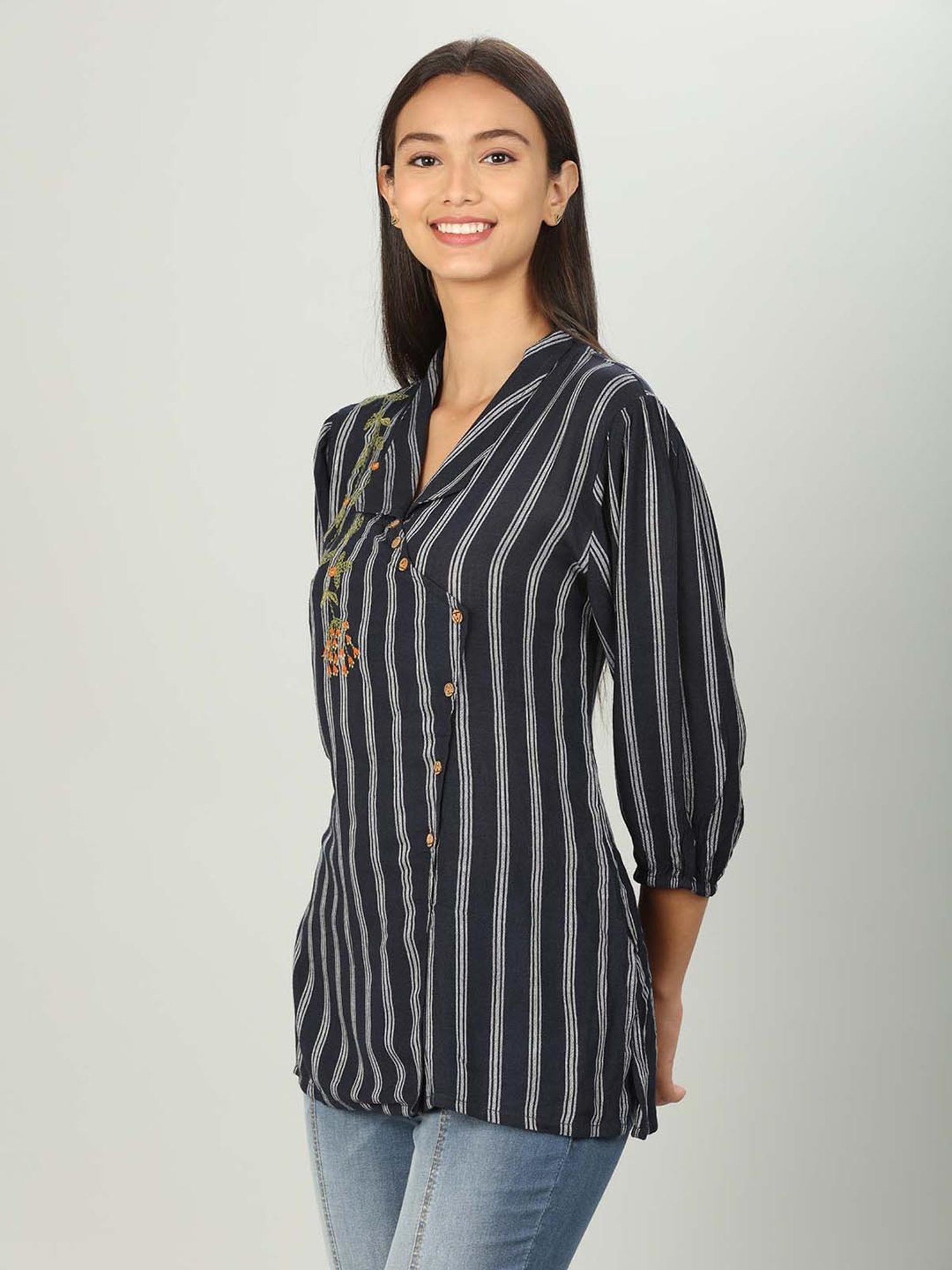 Mustard Navy Striped Shirt