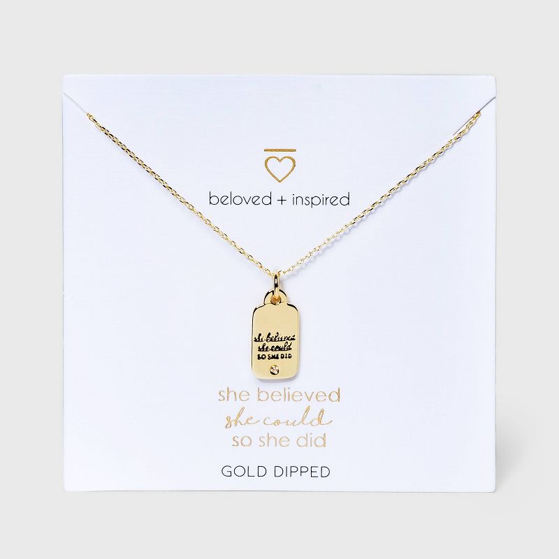 Beloved + Inspired Gold 'She Believed She Could So She Did' Tag Necklace - Gold