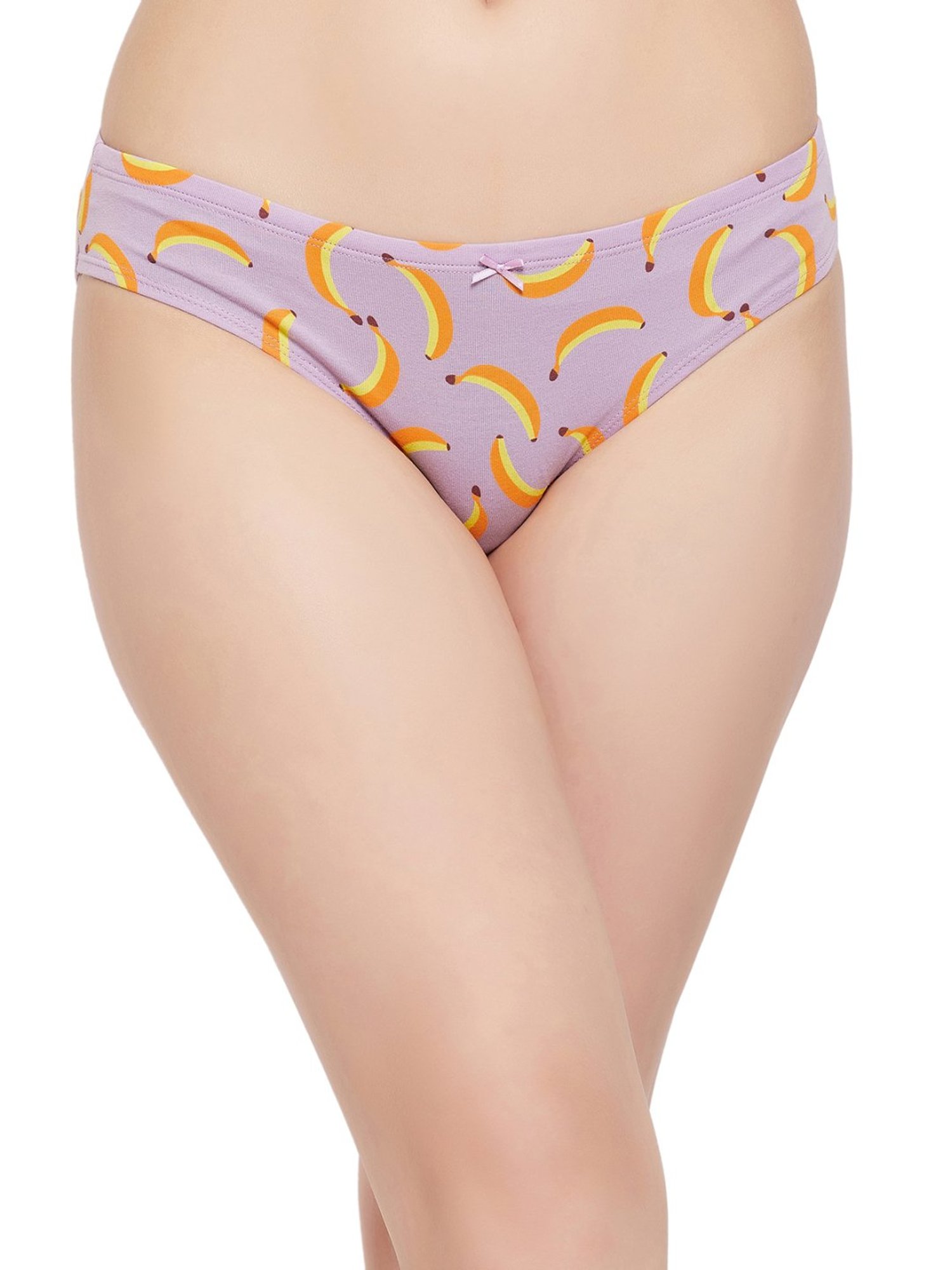 Clovia Purple & Yellow Cotton Printed Bikini Panties - Pack Of 5