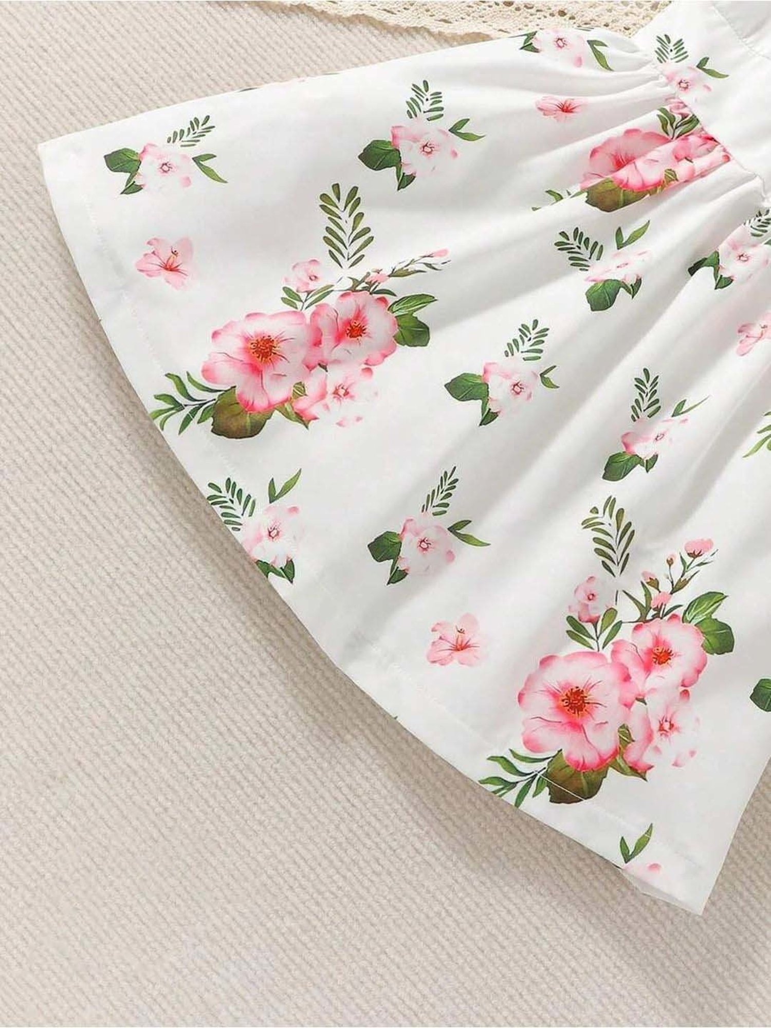 Bolly Lounge Girls White Rice & Pink Floral Dress