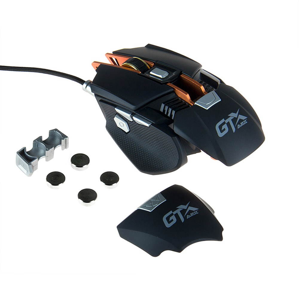 Original Ajazz GTX 7 Buttons Wired Gaming Mouse Ergonomic 4000 DPI Adjustable for Wrist Pad and Weight Durable Mechanical Mouse