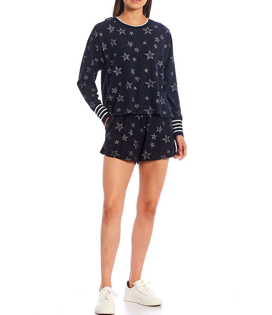 Splendid Star Print Mid Rise Coordinating Drawstring Shorts