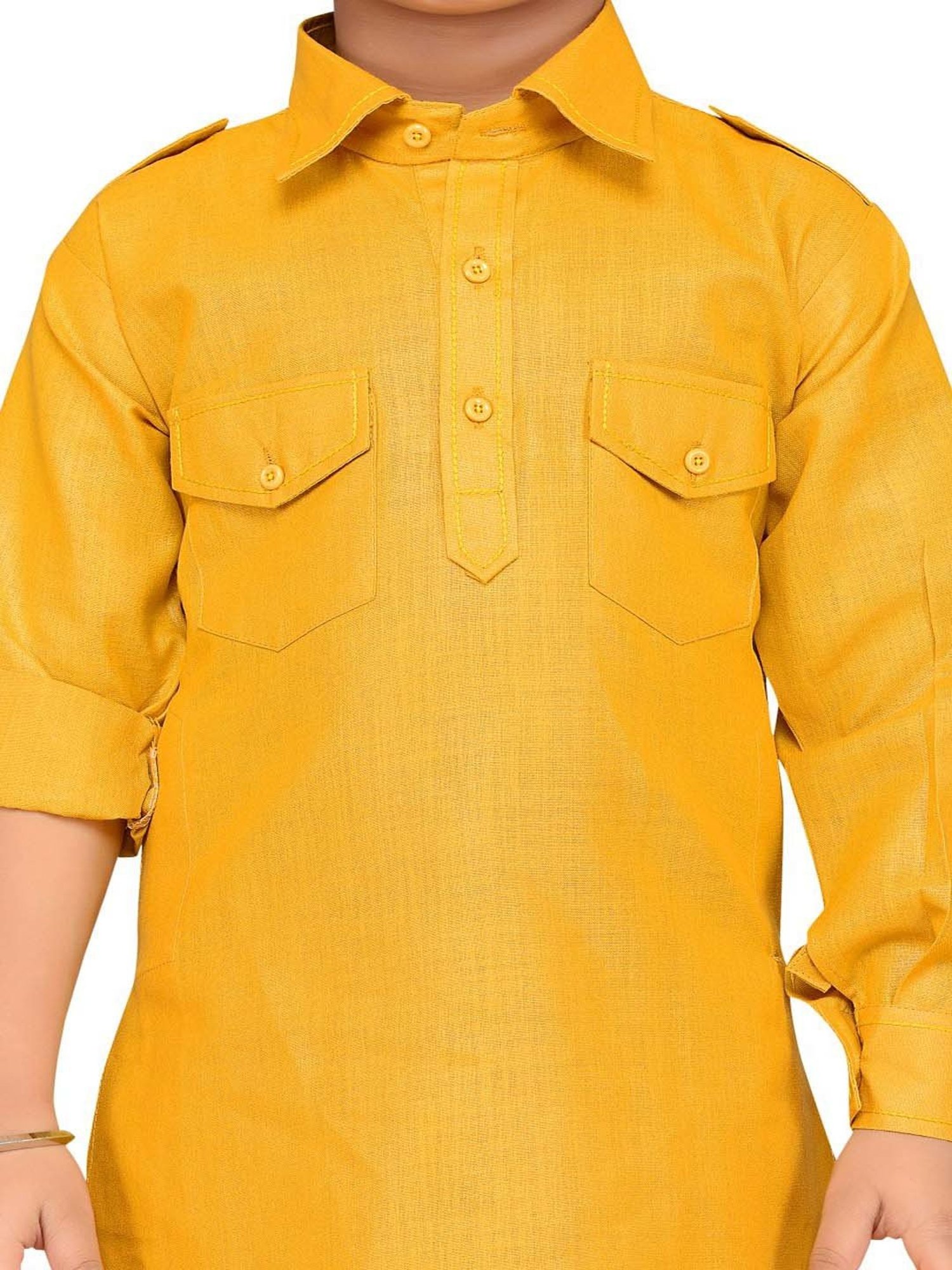 AJ Dezines Kids Yellow Regular Fit Full Sleeves Kurta Set