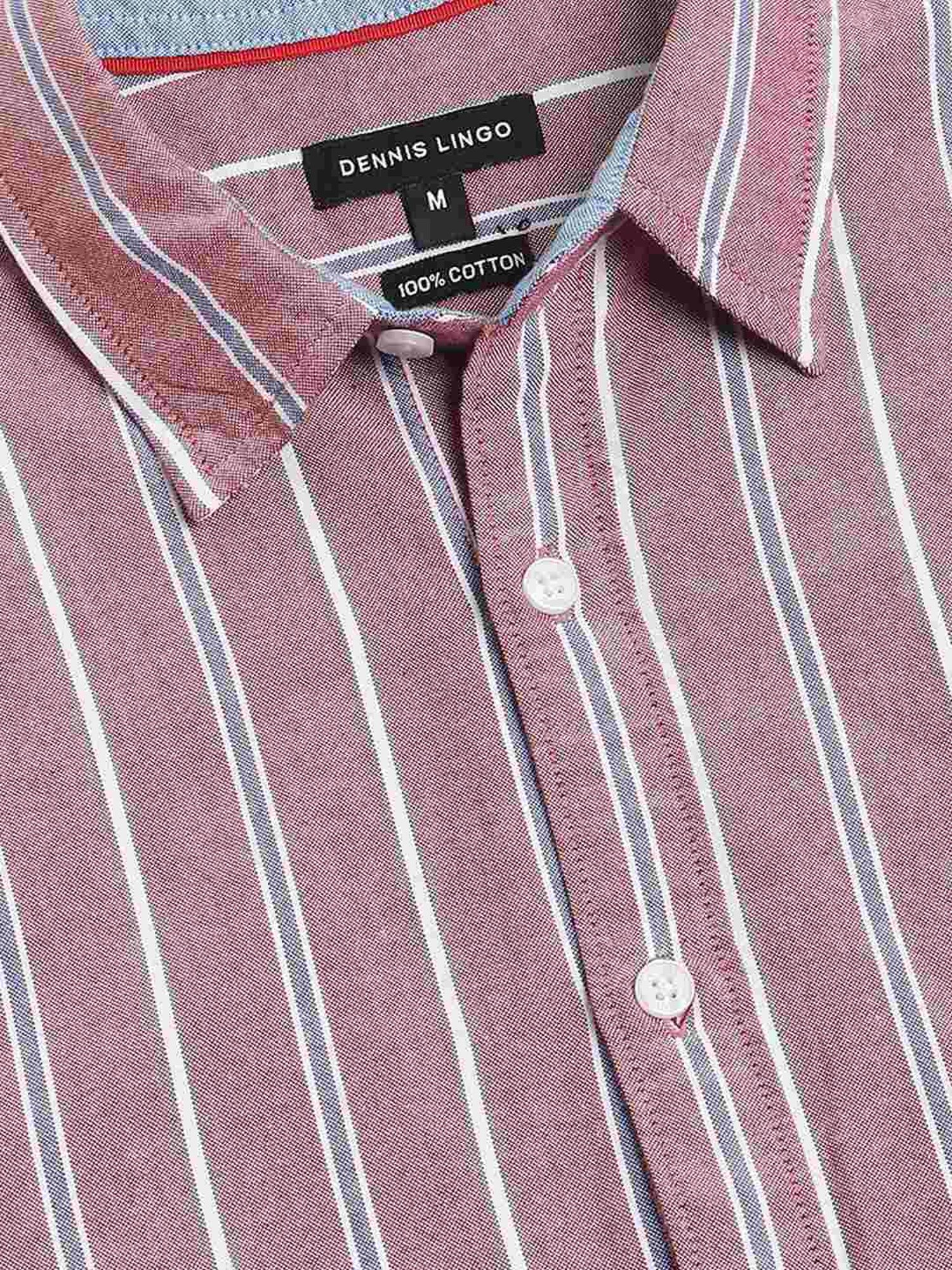 Dennis Lingo Maroon Cotton Slim Fit Striped Shirt