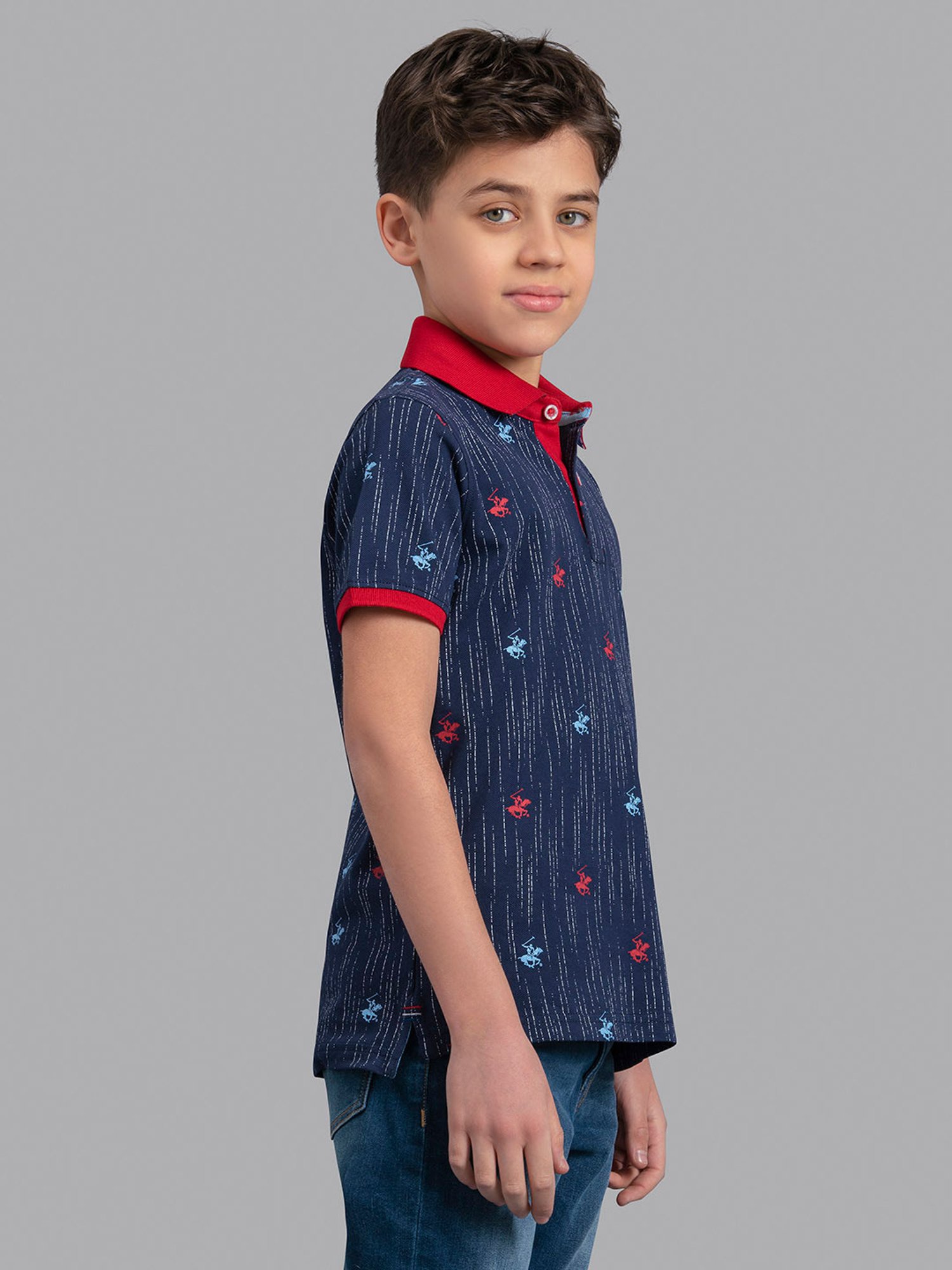 Beverly Hills Polo Club Kids Navy Printed Polo T-Shirt