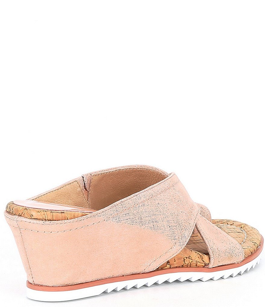 Donald Pliner Candice Metallic Leather Toe Loop Thong Wedge Slides