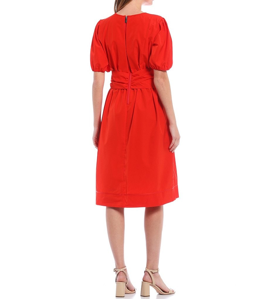 LDT Connie Front Tie Short Sleeve Blouson Midi Dress