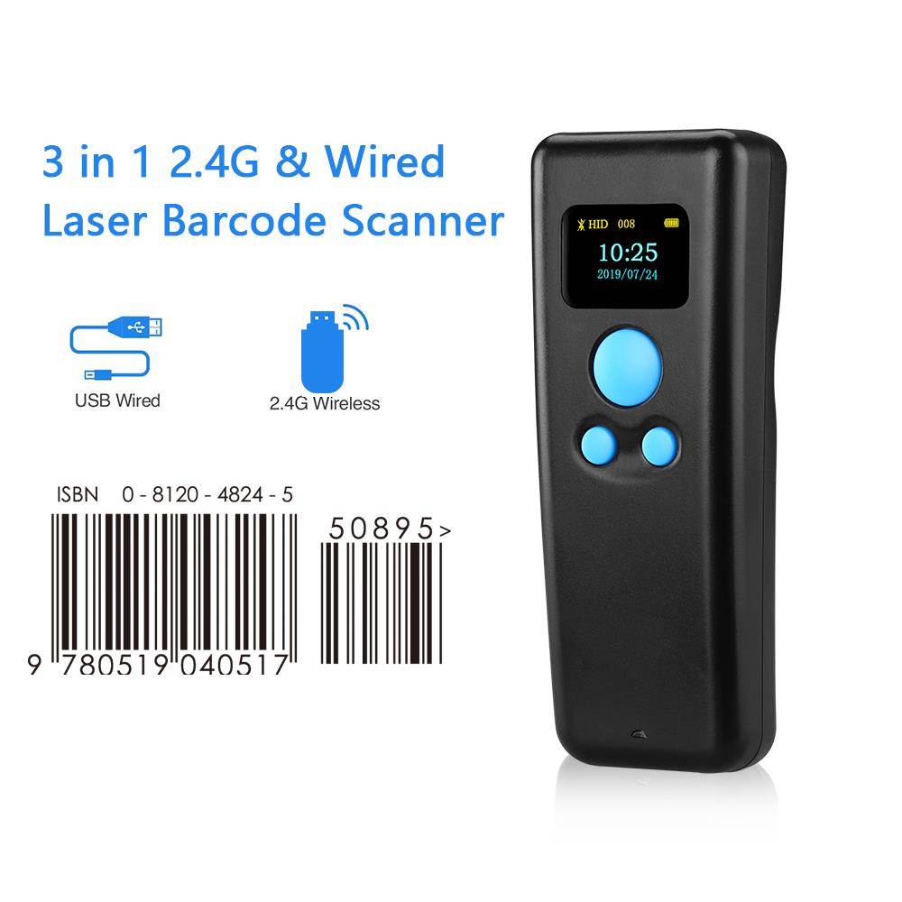 Portable 1d high speed handheld bluetooth barcode 3 in 1scanner gun compatible with various apps and computer