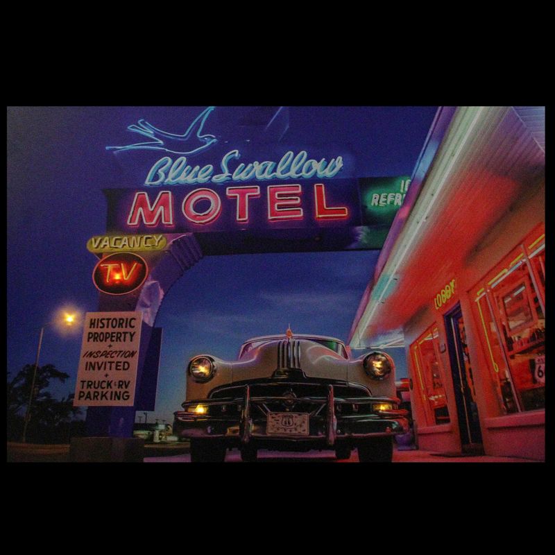 Northlight LED Lighted Famous Blue Swallow Motel with Classic Car Canvas Wall Art 15.75" x 23.75"