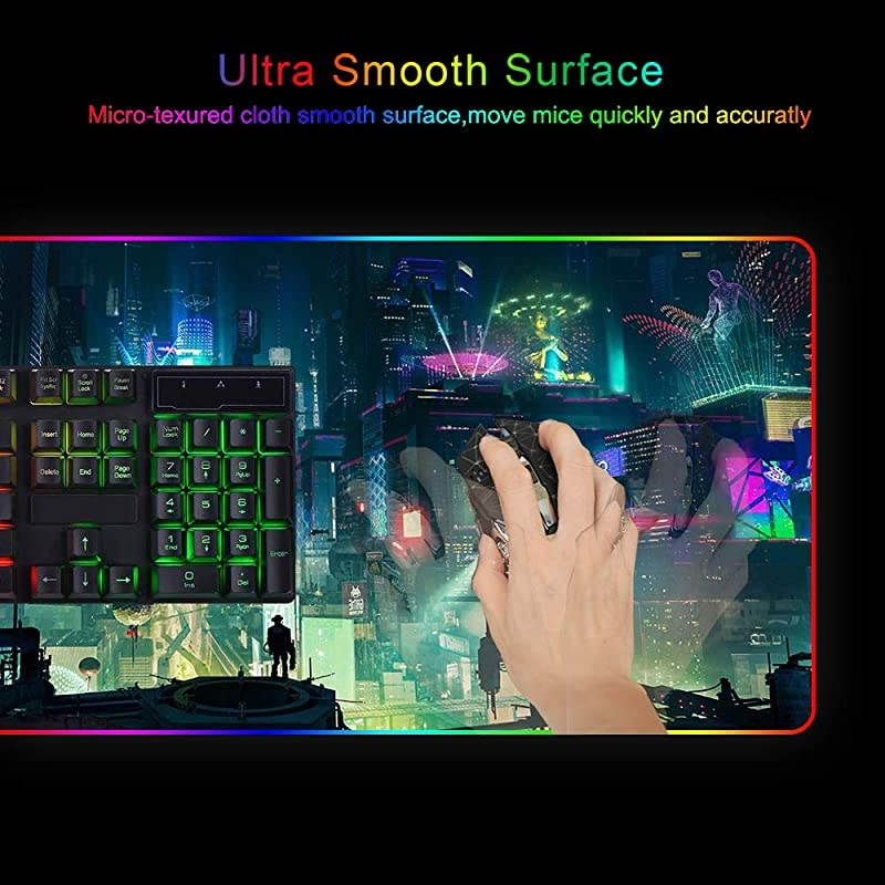 Led Gaming Mouse Pad Oversized Glowing Mat Colorful Soft Mat for Mice Computer Keyboard with NonSlip Rubber Base WaterResistant