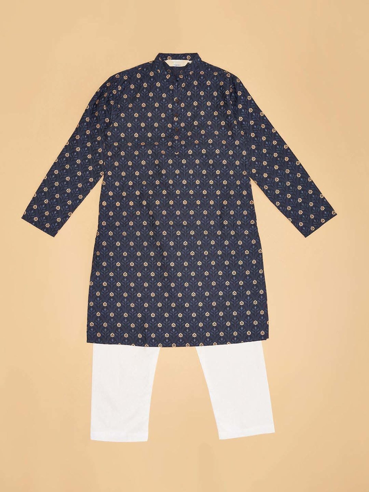 Indus Route by Pantaloons Boys Midnight Navy Printed Full Sleeves Kurta Sets