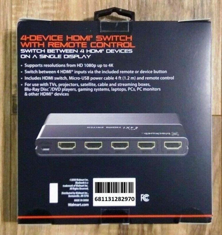 BlackWeb 4-Device HDMI Switch with Remote Control