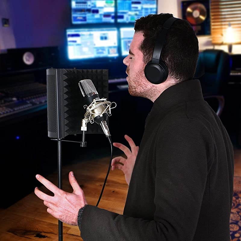 Microphone Isolation Shield, Studio Mic Sound Absorbing Foam Reflector for Any Condenser Microphone Recording Equipment Studio, Black