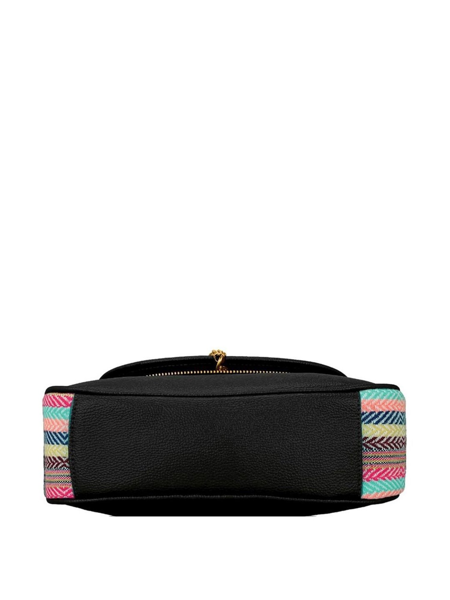 KLEIO Black Embroidered Medium Sling Handbag