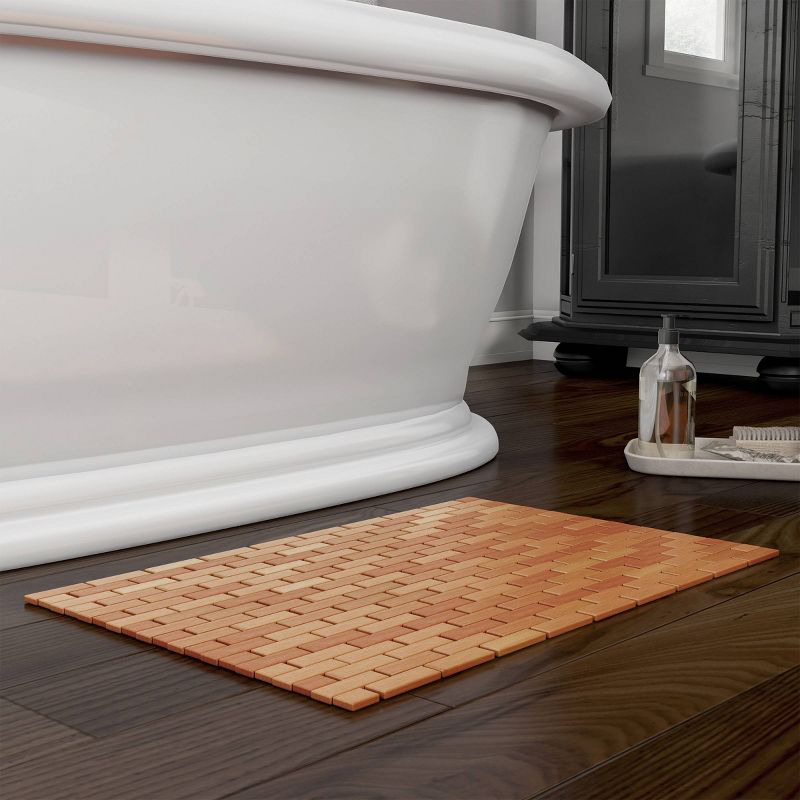 Bamboo Eco Friendly Natural Wooden Non-Slip Roll Up Lattice Design Bath Mat Brown - Hastings Home