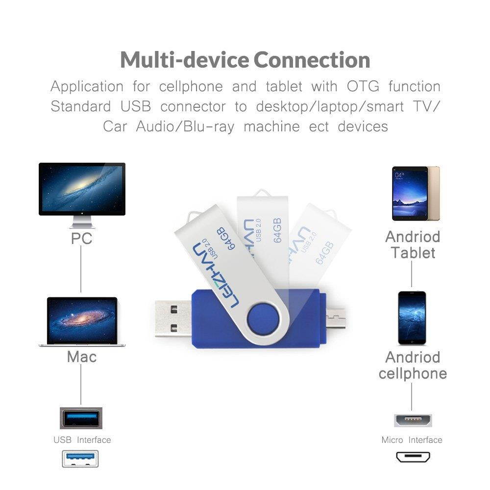 Flash Drive 128gb Thumb Drive Micro Phone Pendrive USB 2.0 OTG Pen Drive Android Memory Stick Blue Jump Drive