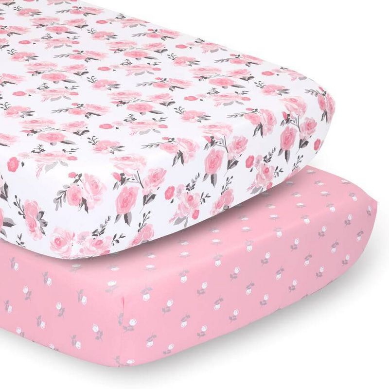 The Peanutshell Sheets Pink Roses/Floral 2pk