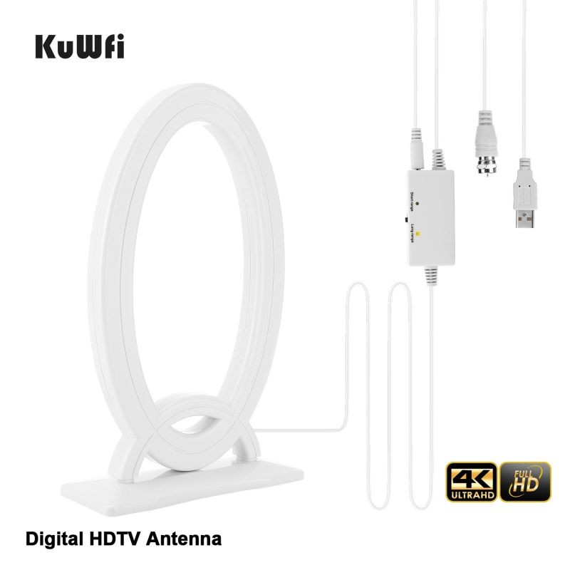 KuWFi 4K HDTV Antenna 120 Miles Long Range Indoor TV Digital Antennas with Amplifier Signal Booster for VHF UHF Local TV Channels 18ft Coaxial Cable
