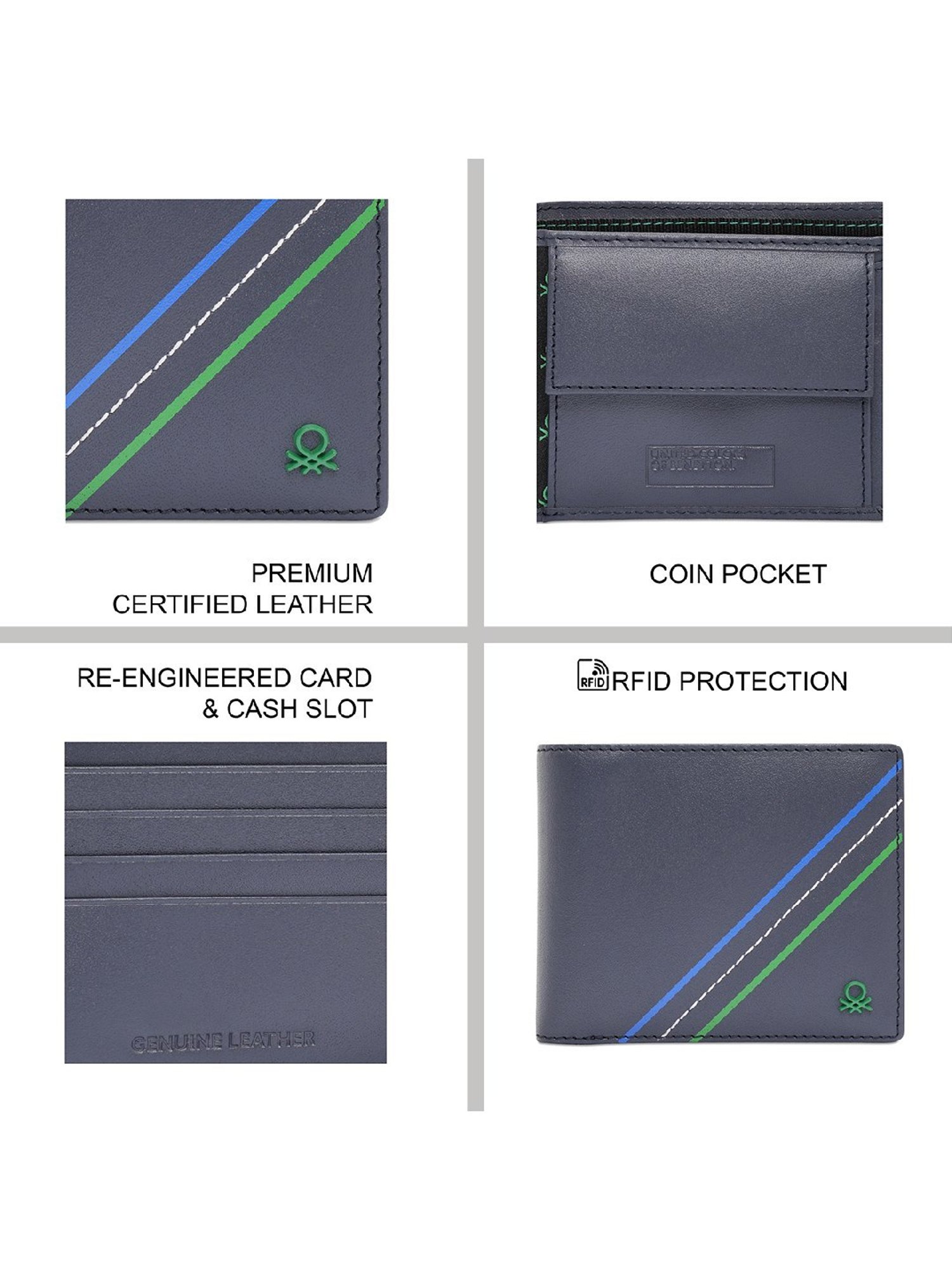 United Colors of Benetton Habry Navy Casual Leather Bi-Fold Wallet for men