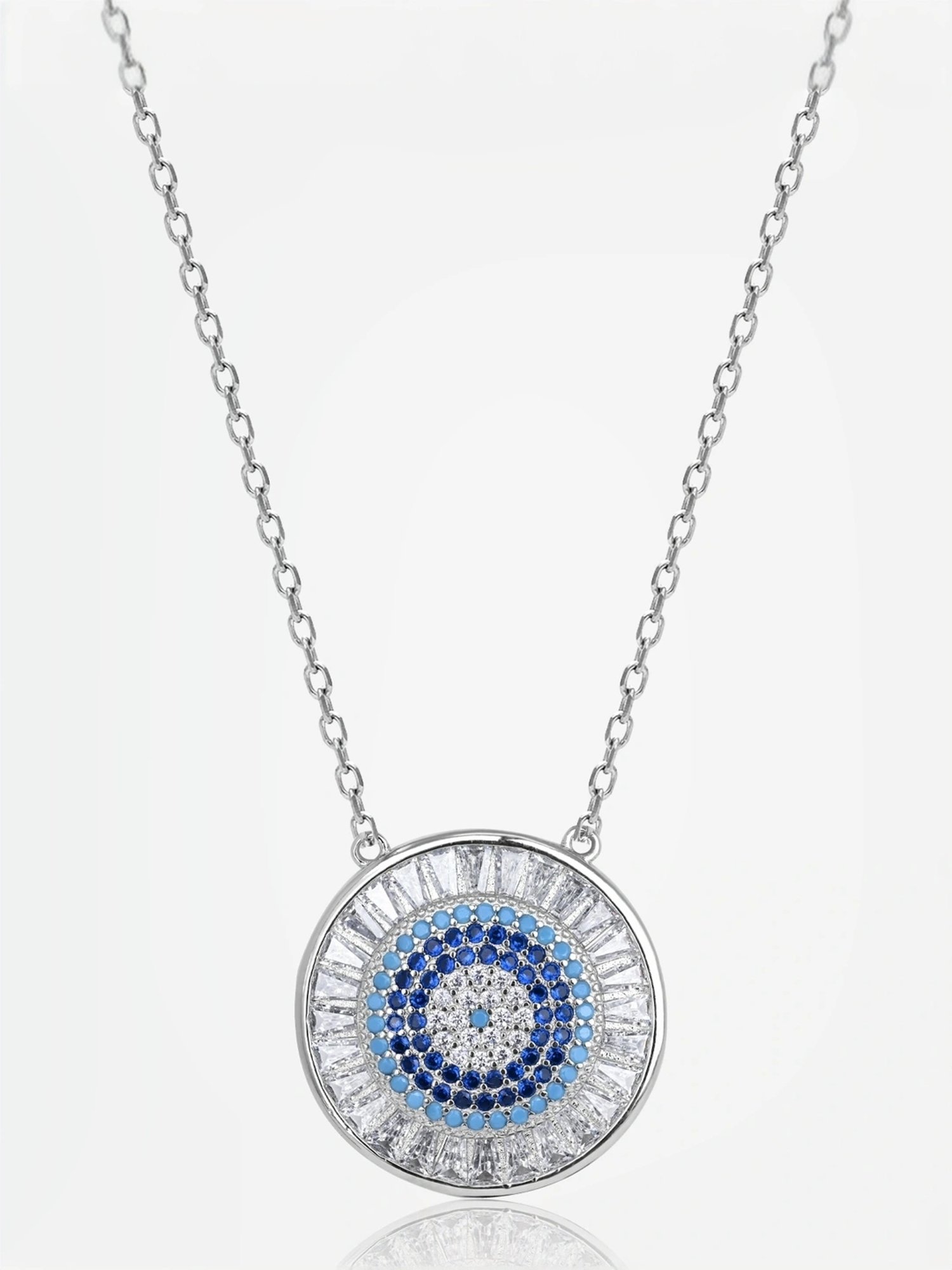 Touch925 Sterling Silver Blue Stone Circle Necklace for Women & Girls