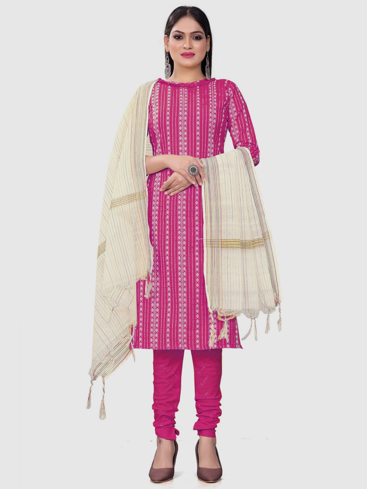 APNISHA Pink Cotton Printed Unstitched Dress Material