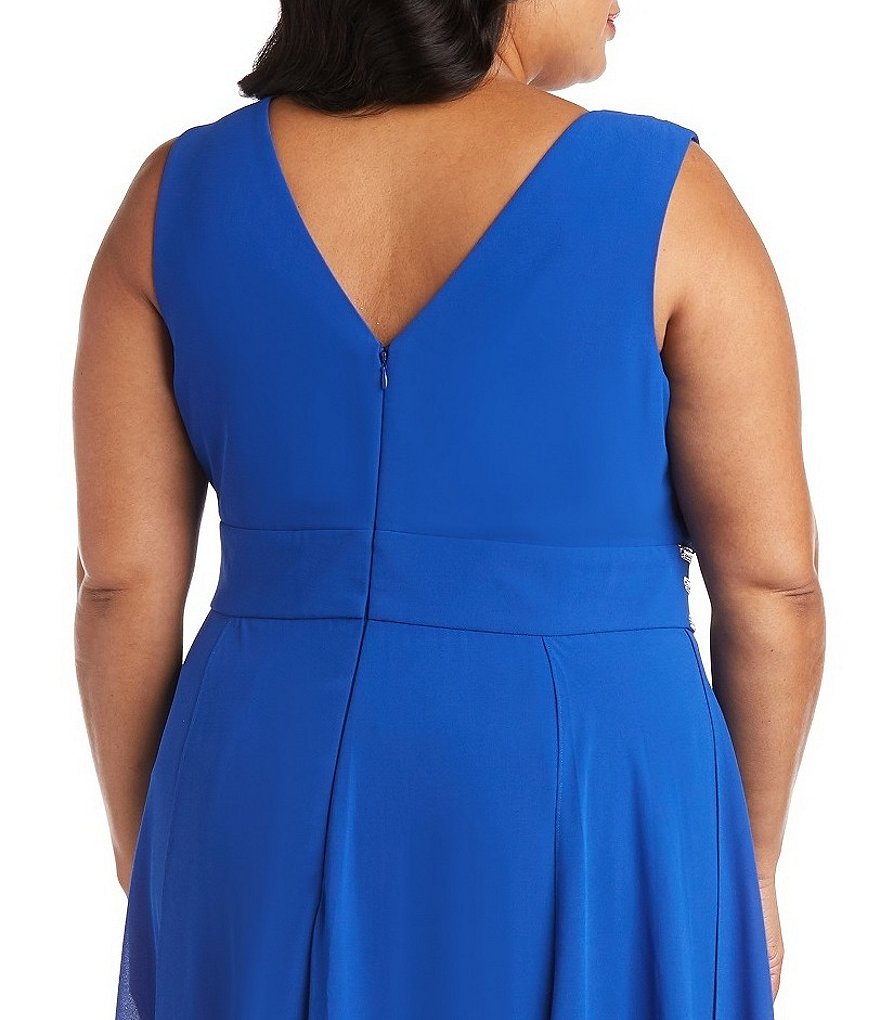 R & M Richards Plus Size Beaded Waist V-Neck Sleeveless Chiffon Gown